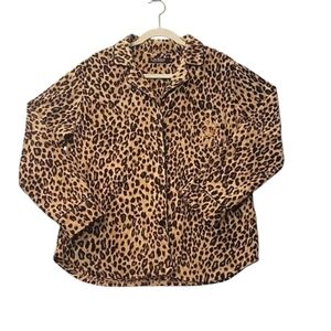 Cozy Lauren Ralph Lauren BLACK LABEL Leopard Fleece Pajama Top Large